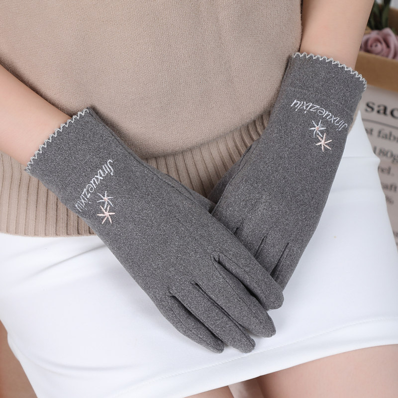 手套女春秋冬季薄款五指触屏防寒