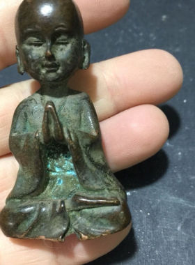 实心坐禅小和尚小童子摆件家居装饰工艺品摆件