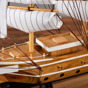 办公室装 饰品摆件木质帆船模型一帆风顺乔迁之喜礼物地中海风格