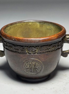 招财进宝八方来财双兽耳铜缸水缸聚财缸聚宝盆风水摆件家居小