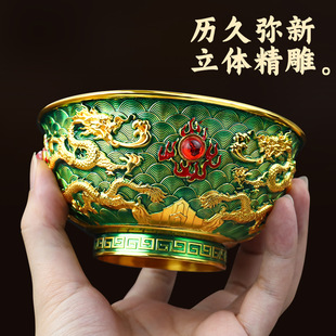珐琅彩合金金碗摆件家居装饰婚庆礼品摆件龙腾盛世送福工艺品摆件