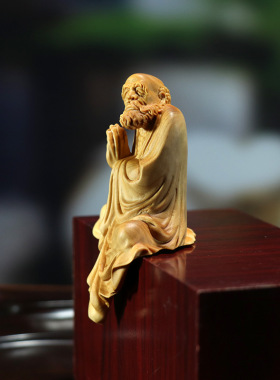 黄杨木雕家居装饰茶宠摆件手把件木质雕刻工艺品人物禅衣达摩祖