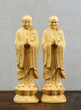 黄杨木雕迦叶阿傩尊者菩萨佛像家居装饰品客厅木质摆件人物手把