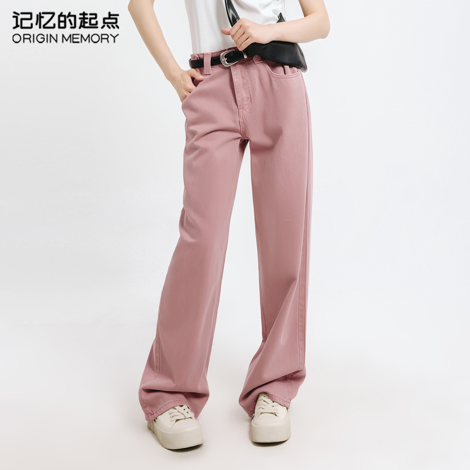 记忆的起点高腰粉色牛仔裤