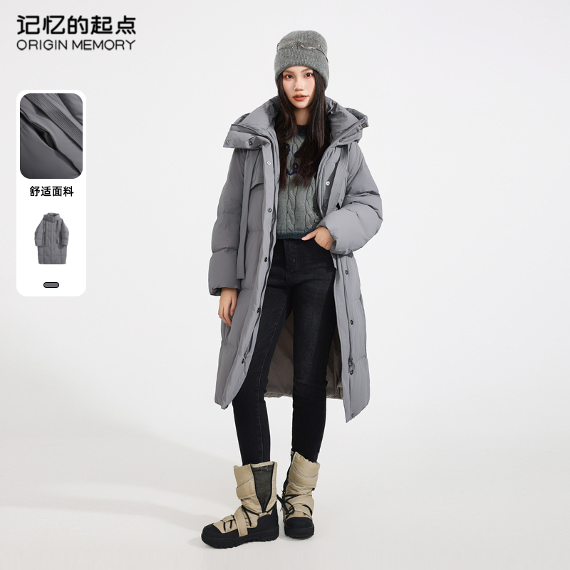 记忆的起点长款羽绒服立领连帽