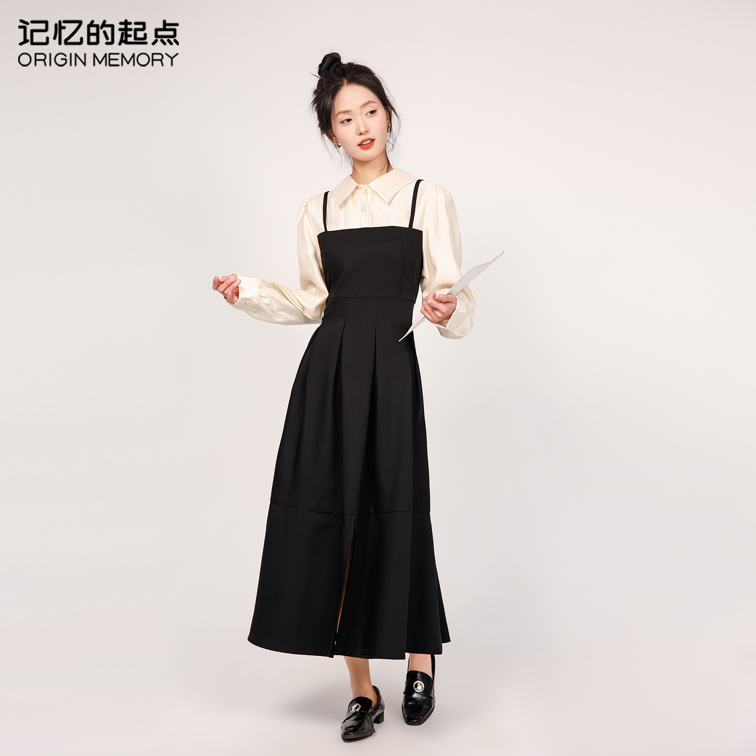 记忆的起点X型衬衫拼接连衣裙