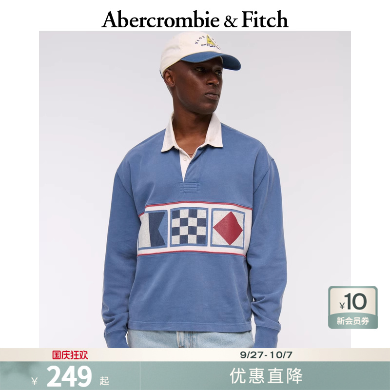 AF男装25秋季美式百搭宽松印花图案Polo衫长袖T恤上衣124-5599