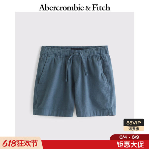 AF蓝色棉麻混纺五分裤短裤