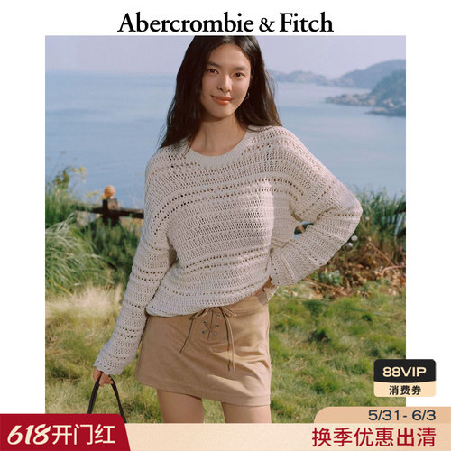 AF美式度假风镂空设计感棉质长袖毛衣针织衫上衣26春女装150-6022
