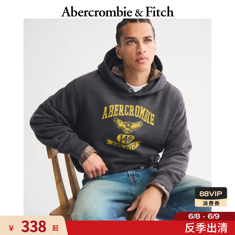 【经典复刻】AF美式复古时尚抓绒LOGO连帽卫衣25冬男装122-5818