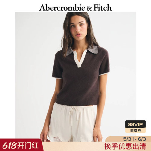 AF美式撞色羊毛混纺高智感POLO领短袖T恤26春夏女装150-6036