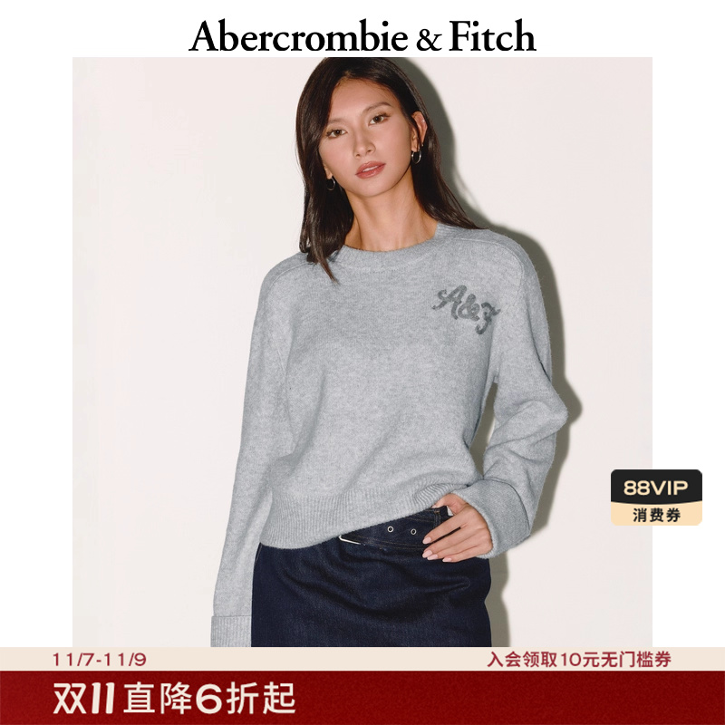 AF女装25秋冬新款美式百搭LOGO罗纹圆领长袖针织衫毛衣150-5460