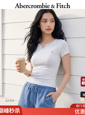 AF经典小麋鹿图案美式舒适百搭修身小V领短袖T恤26夏女装139-6238