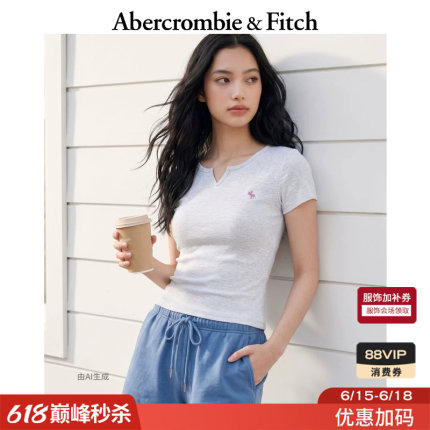 AF经典小麋鹿图案美式舒适百搭修身小V领短袖T恤26夏女装139-6238