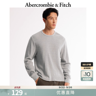 復(fù)古廓形圓領(lǐng)微華夫格紋長袖 AF男裝 24春秋款 美式 4341 T恤KI124