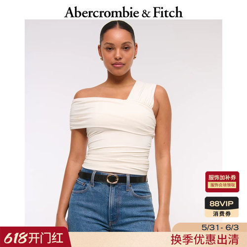 AF法式性感修身气质设计感斜肩露肩无袖上衣25夏季女装139-5814