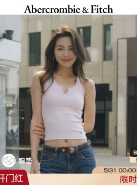 AF小麋鹿图案美式复古修身百搭带胸垫小V领背心26夏女装139-6235