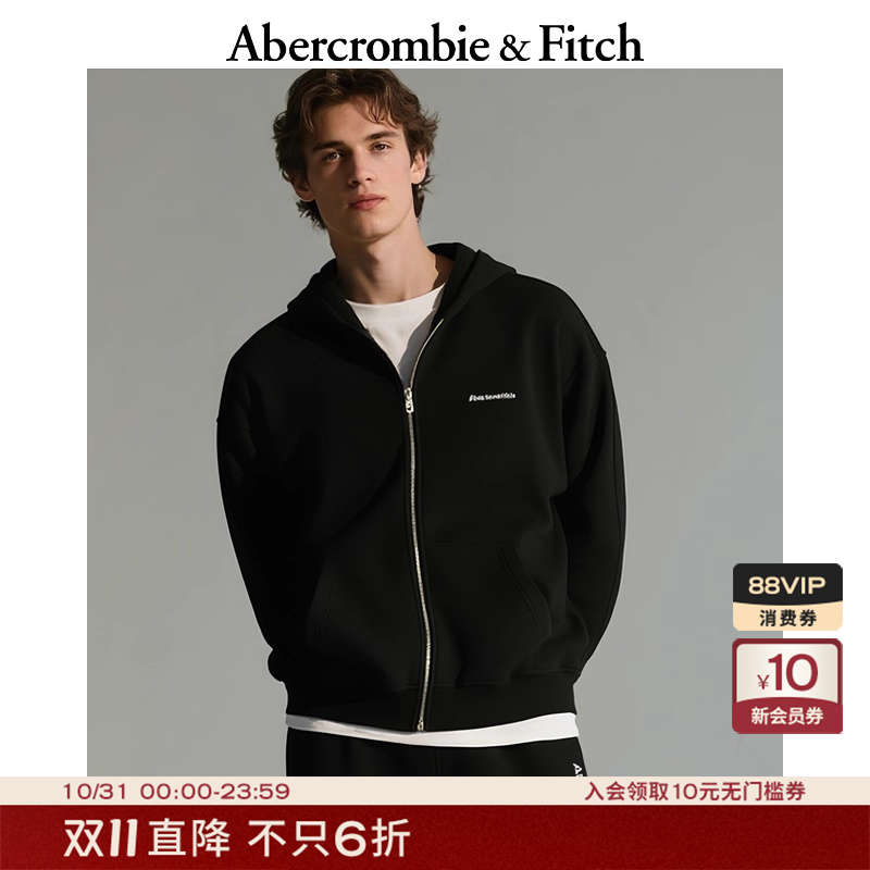 AF男装25秋冬新款百搭LOGO宽松抓绒连帽拉链卫衣外套175-5120