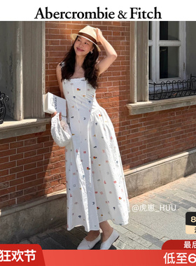 AF美式文艺风白色收腰方领棉质吊带连衣长裙26夏女装159-7034