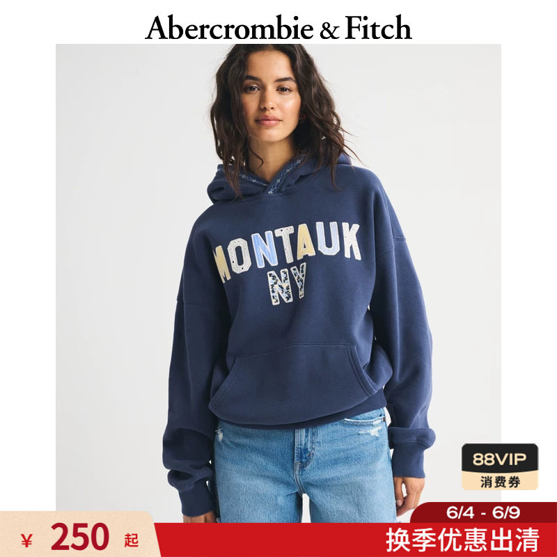 AF美式复古经典抓绒东海岸风格连帽套头卫衣26春女装152-6029