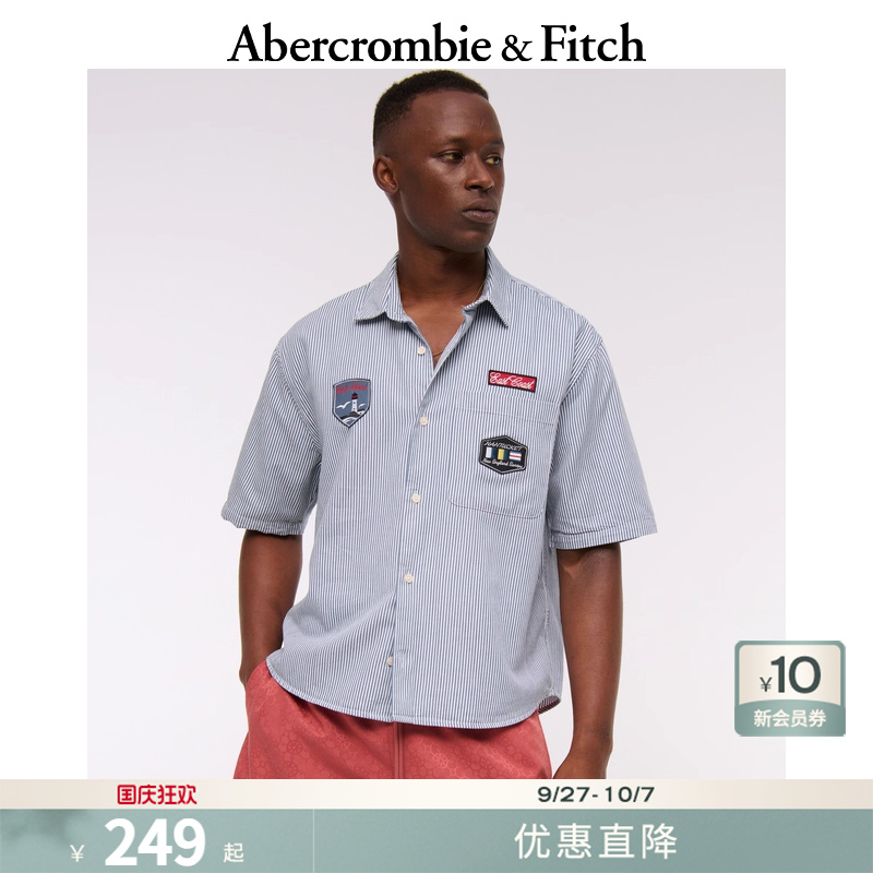 AF男装25夏季美式复古宽松印花图案百搭短袖衬衫上衣125-5228