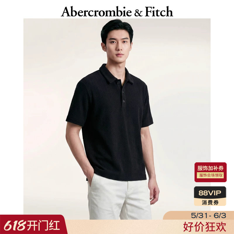 AF美式通勤黑色棉质人字纹短袖针织衫POLO衫26春夏男装120-6080