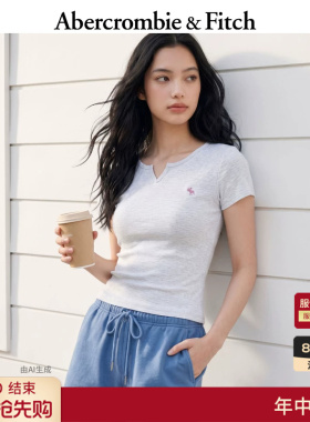 AF经典小麋鹿图案美式舒适百搭修身小V领短袖T恤26夏女装139-6238