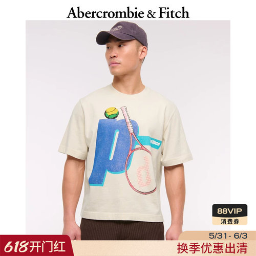 AF美式复古风经典时尚网球图案短袖T恤上衣25夏季男装123-5222