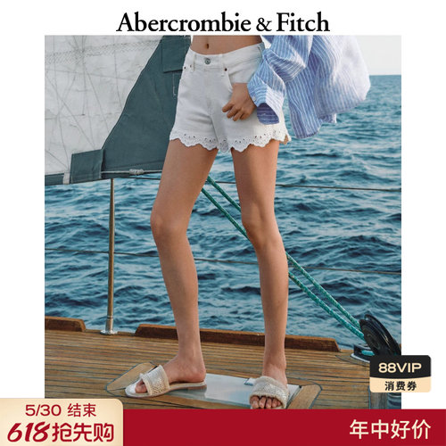 AF镂空设计花边牛仔短裤