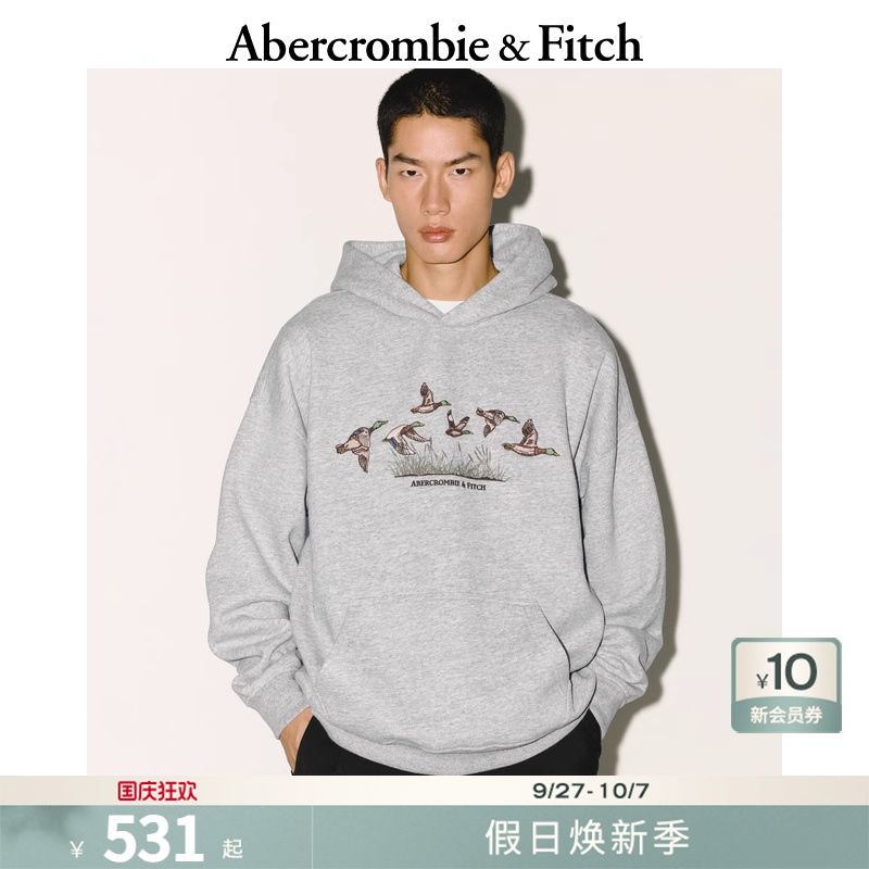 AF男装25秋冬新款美式百搭宽松创意图案抓绒套头连帽卫衣122-5669