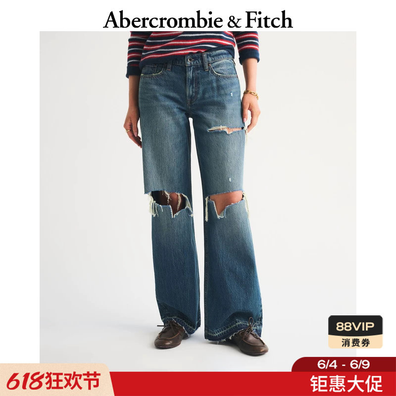 AF美式潮流经典低腰破洞水洗宽松牛仔裤长裤26春夏女装155-6889