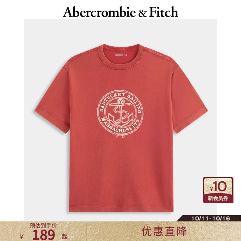AF男装25秋季美式复古百搭棉质宽松印花圆领短袖T恤123-5277