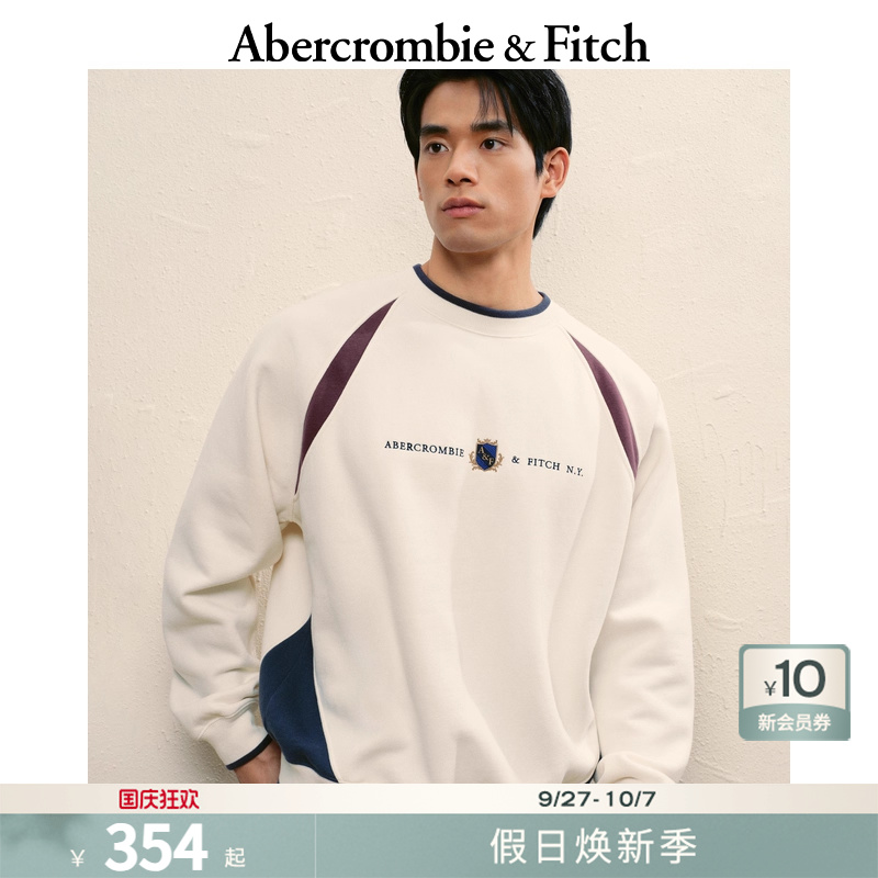 AF男装25秋冬新款美式复古撞色宽松圆领长袖套头卫衣122-5538