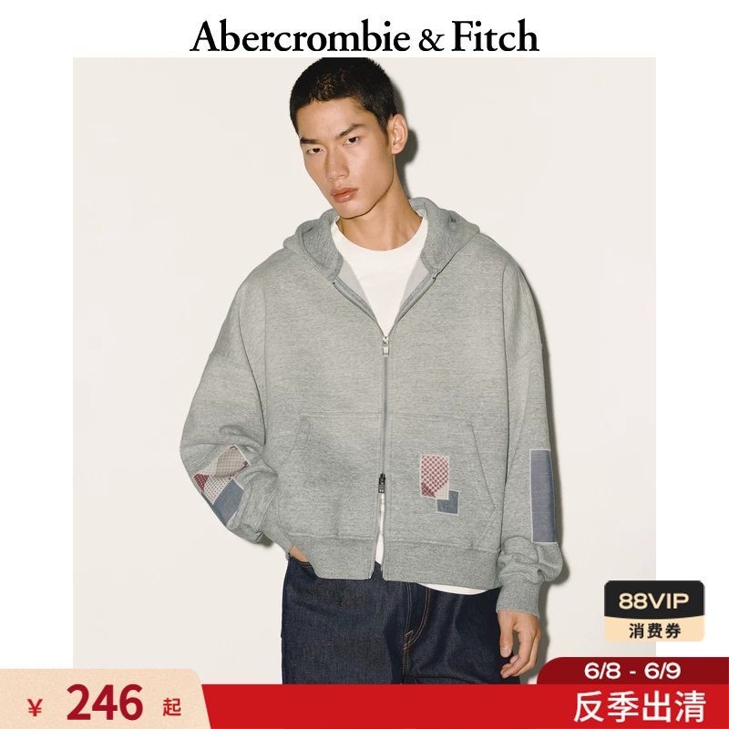 AF美式经典抓绒双头拉链落肩袖连帽卫衣外套25秋冬男装122-5794