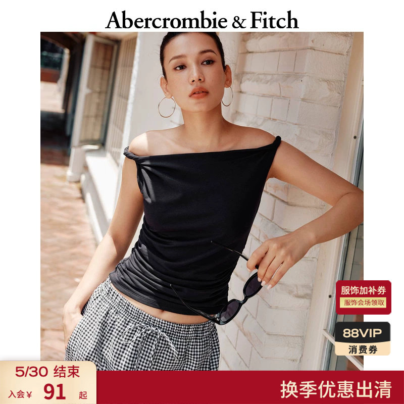 AF美式复古性感气质舒适斜肩露肩无袖上衣25秋季女装139-55