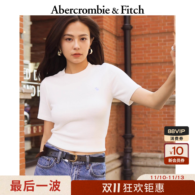 AF经典小麋鹿图案女装25夏季美式复古圆领短袖针织衫150-5230