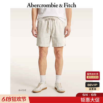 AF美式复古经典舒适休闲棉麻混纺五分裤短裤26夏男装128-6176