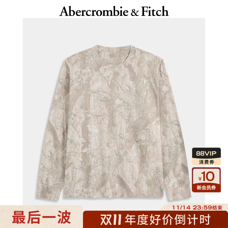 AF男装25秋冬新款美式棉质宽松迷彩图案圆领长袖T恤上衣124-5727