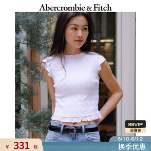 AF美式复古亚麻混纺修身蝴蝶结系带小飞袖衬衫26春夏女装140-6033