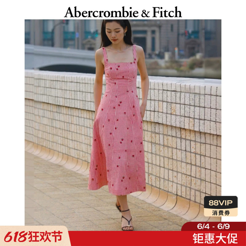 AF美式复古甜美收腰度假风无袖吊带连衣裙长裙26春夏女装159-6492