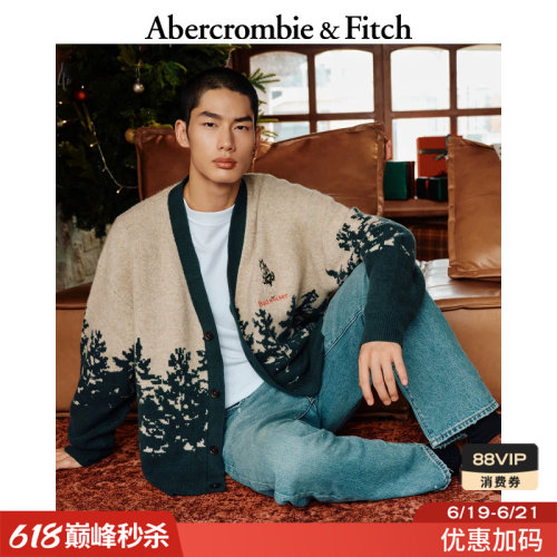 AF美式时尚百威啤酒图案长袖毛衣针织开衫25秋冬男装120-5210