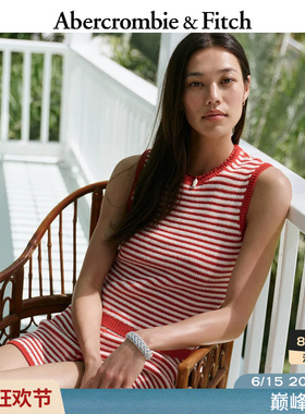 AF美式复古红色条纹质感无袖针织背心上衣26夏女装150-6127