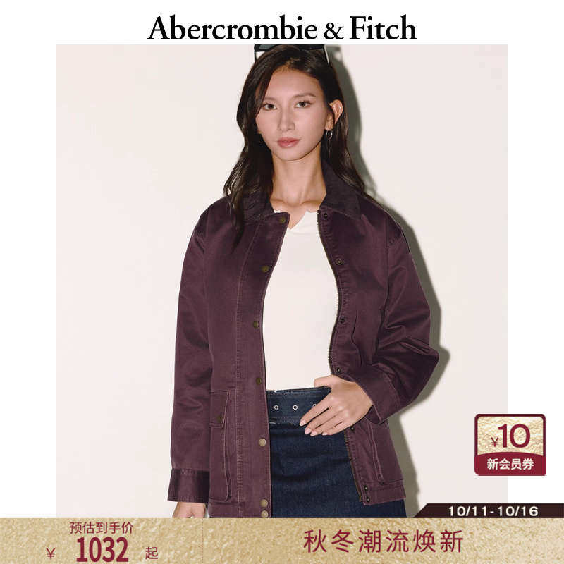 AF女装25秋冬新款巴恩风宽松灯芯绒翻领夹克中长款外套144-5160