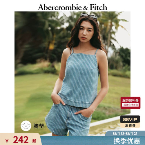 AF棉麻混纺带胸垫牛仔吊带衫