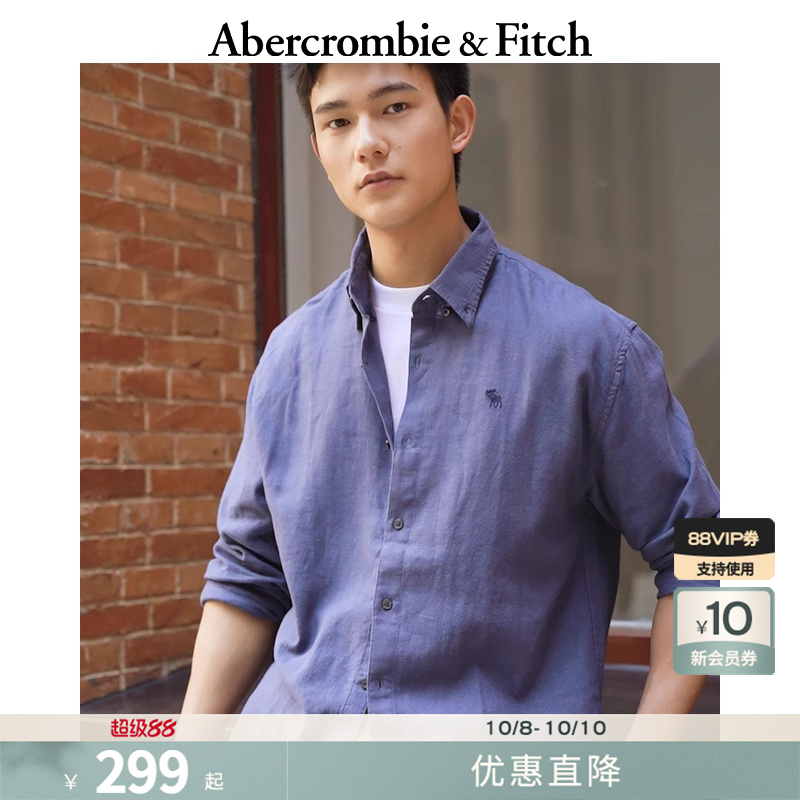 AF经典小麋鹿图案男装25春夏美式亚麻混纺通勤长袖衬衫125-5085