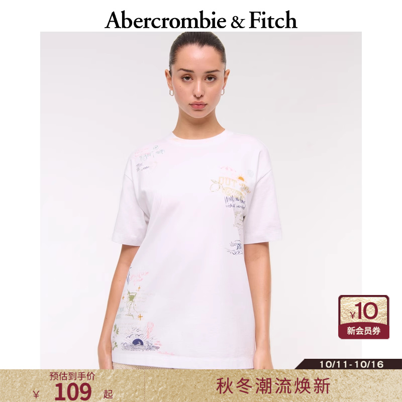AF女装25秋季新款美式棉质涂鸦式印花宽松圆领短袖T恤157-5386