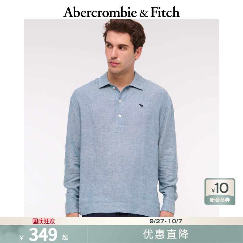 AF经典小麋鹿图案男装25春夏老钱风亚麻混纺长袖衬衫125-5180