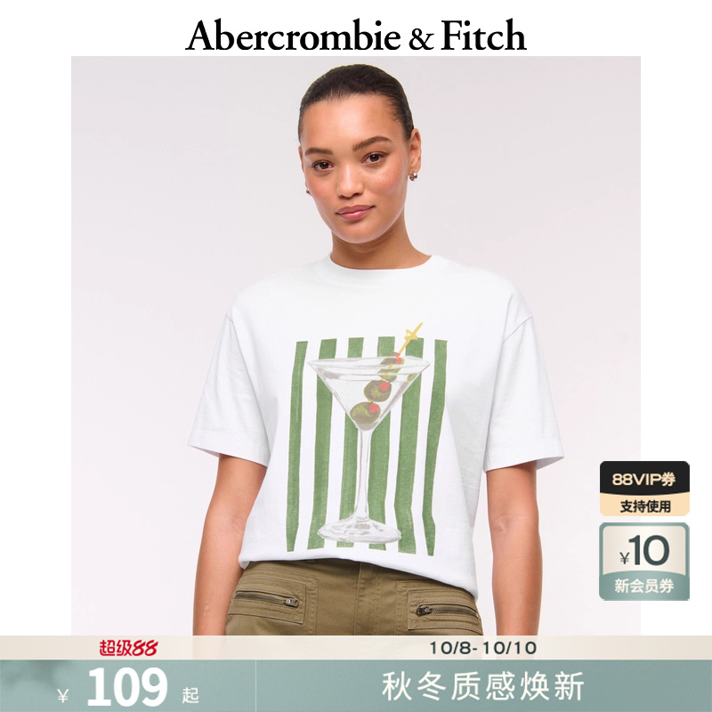 AF女装25秋新款美式复古棉质创意印花宽松圆领短袖T恤157-5346