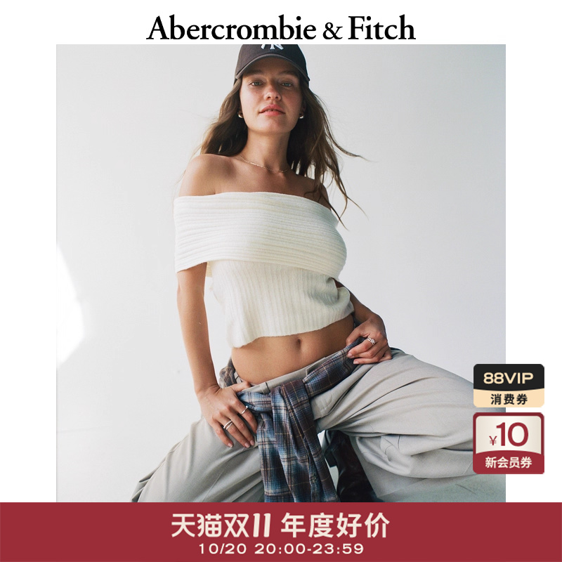 AF女装25秋冬新款美式辣妹修身一字肩露肩毛衣针织衫150-5358