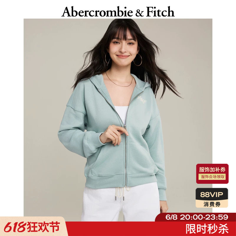 AF红色多色LOGO毛圈布连帽开衫卫衣外套26春夏女装152-6234